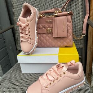 Bebe Blush Pink Women's Sneakers and Bag